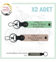 Motor Severlere Özel İsim Plaka, B- Kan Grubu Yazılı Özel Tasarım x2 Anahtarlık, Yavruağzı-Yeşil-Gr (Çok Renkli)