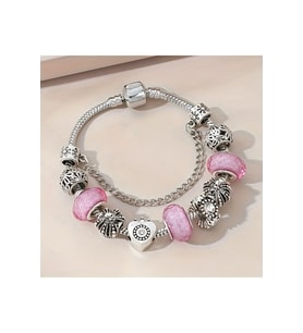 Trend , Mavi, Pembe Crystal Aşk Sevgi Charmlı Bileklik, Ahşap Kutu İçerisinde