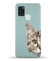 Samsung Galaxy A21s Uyumlu Lansman Kılıf Catface Tasarımlı İçi Kadife Kapak-Turkuaz (Şeffaf)