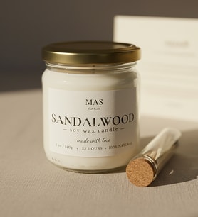 Sandal Ağacı Kokulu El Yapımı Mum 140 gr – Premium Hediye Paketi & Kibrit Hediyeli