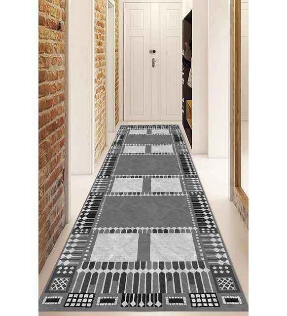 Dijital Baskılı Kaymaz Taban Yıkanabilir Modern Yolluk Ve Koridor Halısı NDU-HT-939 (Gri)
