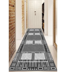 Dijital Baskılı Kaymaz Taban Yıkanabilir Modern Yolluk Ve Koridor Halısı NDU-HT-939 (Gri)