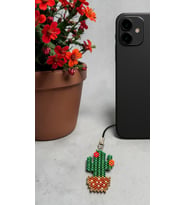 Miyuki Boncuk El Yapımı Turuncu Çiçekli Kaktüs Telefon Çarmı - Charm