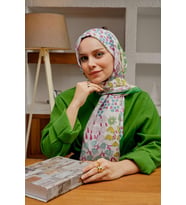 Afvente Çiçek Desen Yeşil Soft Pamuk Şal (Çok Renkli)