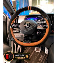 Renault Megane E-Tech Dikme Direksiyon Kılıfı Parlak Siyah Taba Detaylı Taba Çift Yüzük ve Dikiş 2022-2026