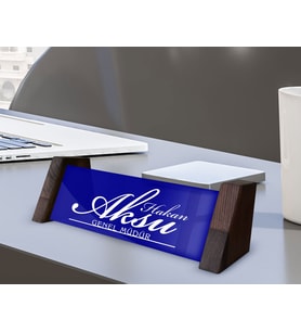 BK Gift Kişiye Özel İsimli Ahşap Ayaklı Mavi Akrilik Masa İsimliği, Ofis Dekoru, Mesleki Hediye, Ofis Hediyeleri-8