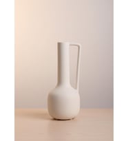 Fiona Seramik Vazo Kulplu, Beyaz 25 CM