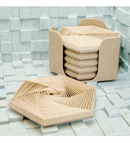 3D Baskı Super Fidget Coaster Seti - Altıgen Desenli Bardak Altlığı ve Tutucu-Bej