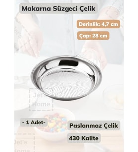 Makarna Süzgeci 28 cm Paslanmaz Çelik Süzgeç İnce