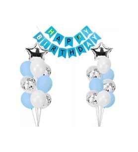 Happy Bırthday Banner Yazı Şeffaf Balonlu Set Doğum Günü Seti Parti Seti