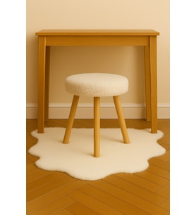 Yuvarlak Puf Bench Ahşap Retro Ayak Dekoratif Peluş Tabure