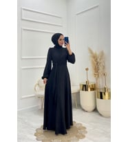 kadın bağlama detaylı jakarlı tesettür elbise NMS044