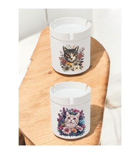 Kedi Baskılı 2'li Küllük Seti, Modern ve Şık Ofis Küllükleri