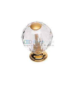 Kristal Cam Düğme Kulp 40 Mm. Altın Lüx