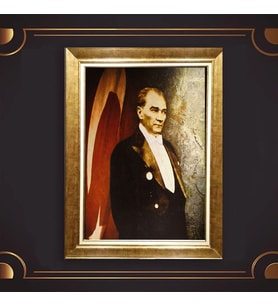 Altın Varaklı Çerçeveli Paspartulu Atatürk Tablo z4913 (Gold)