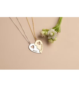 Kişiye Özel Couple Best Friend Kalp Kolye 925K Gümüş