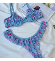 Mavi Çiçek Detaylı Balenli Bralet Sütyen Set