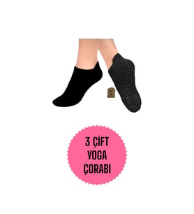 Yoga Çorabı 3çift Pilates Tavaf Kaymaz Taban Pamuklu Silikon Baskılı Dikişsiz Kadın Çorap Siyah Kısa