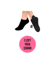 Yoga Çorabı 3çift Pilates Tavaf Kaymaz Taban Pamuklu Silikon Baskılı Dikişsiz Kadın Çorap Siyah Kısa