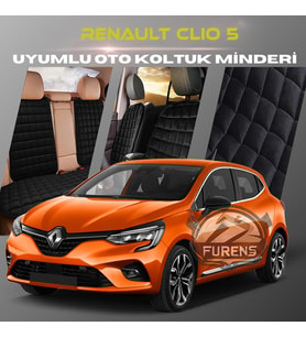 Renault Clio 5 Siyah Renk Tay Tüyü Cepli & Terletmez Sırtlı Oto Koltuk Minder Seti - Koltuk Koruma Kılıfı (ÖN & ARKA TAM SET)