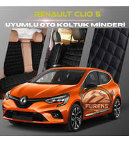 Renault Clio 5 Siyah Renk Tay Tüyü Cepli & Terletmez Sırtlı Oto Koltuk Minder Seti - Koltuk Koruma Kılıfı (ÖN & ARKA TAM SET)