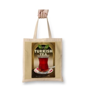 Türk Çayı Beyaz Bez Çanta Uzun Saplı Alışveriş Çantası Plaj Çantası