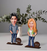 BK Gift Kişiye Özel Sevgili Karikatürlü Ahşap Biblo Seti Model-3