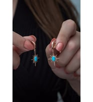 925 Ayar Opal Taşlı Kutup Yıldızı Küpe Kadın Gümüş Küpe