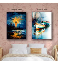 tekneler deniz feneri tablo resim kanvas 2 adet 50x70
