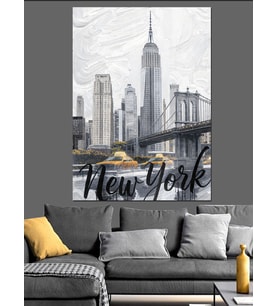 New York Şehir Çizimi Dekoratif Kanvas - Mdf Ahşap Tablo