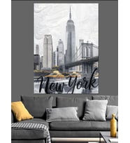 New York Şehir Çizimi Dekoratif Kanvas - Mdf Ahşap Tablo