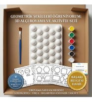 Çocuk Alçı Boyama Seti Geometrik Şekiller Aktivite Seti Eğitici Çocuk Aktivite Seti 3D Şekil Boyama Seti 3 A4 Boyama Sayfası Hediyeli