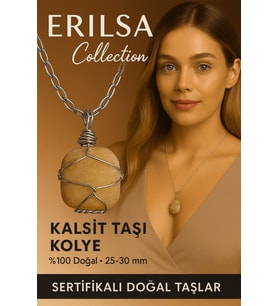 Sertifikalı Gümüş Tel Sargılı Doğal Kalsit Taşı Kolye – 25-30 mm Enerji ve Canlılık Taşı (Çok Renkli)