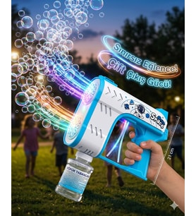 Çift Çıkışlı Köpük Tabancası Bubble Pilli Sesli Işıklı 21 Cm