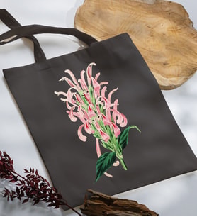 BK Gift Çiçek Tasarımlı Antrasit Kumaş Bez Çanta, Baskılı Omuz Çantası, Alışveriş Çantası, Anneye Hediye-8