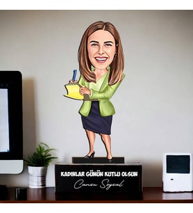 Kişiye Özel Not Alan Çalışan Kadın Karikatürlü Biblo