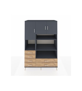 Kronos Dolap 9 Raflı 6 Çekmeceli 3 Kapaklı 132x59x195 Antrasit-Antrasit/Çam