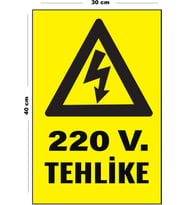 Metal 220V Tehlike 30 cm x 40 cm A3 Büyüklüğünde Uyarı Levhası Yönlendirme Tabelası