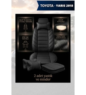 yaris 2018 Koltuk ve Kılıf uyumlu Minder Lüks Siyah Yastık 2 Minder 2 Yastık
