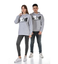 Vishenka Unisex Anime Baskılı 3 İplik Kapüşonlu Kanguru Cepli Gri Renk Sweatshirt