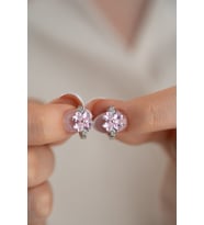925 Ayar Gümüş Rodyum Kaplama 15 mm Pembe Taşlı Yonca Model Küpe