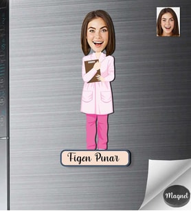 Kişiye Özel Hemşire Kadın Ahşap Magnet -2