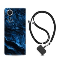Huawei Nova Y70 Y90 Nova 9 SE  Kılıf Boyun Askılı Silikon Blue MArble 1379