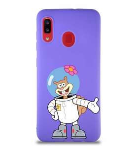 Samsung Galaxy A20 Soft Premier Kapak Sandy Tasarımlı Silikon Kılıf - Mor (Şeffaf)