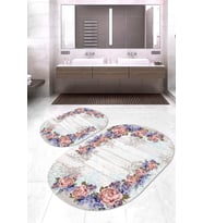 Dijital Baskılı Kaymaz Taban Yıkanabilir Oval 2'li Klozet Takımı Banyo Paspası NOKZ-HS-454 (Krem)
