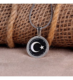 MİKRO TAŞLI AYYILDIZ MODEL 925 AYAR GÜMÜŞ KOLYE (Gri)