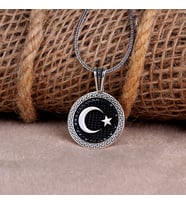 MİKRO TAŞLI AYYILDIZ MODEL 925 AYAR GÜMÜŞ KOLYE (Gri)