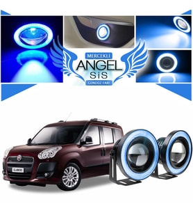 Fiat Doblo D3 Uyumlu, Universal Mercekli Led Angel Sis Farı, 76mm Buz Mavi Renk