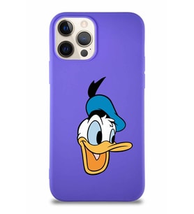 Apple iPhone 12 Pro Soft Premier Kapak Donald Duck-A Tasarımlı Silikon Kılıf - Mor (Şeffaf)