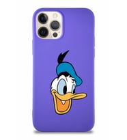 Apple iPhone 12 Pro Soft Premier Kapak Donald Duck-A Tasarımlı Silikon Kılıf - Mor (Şeffaf)